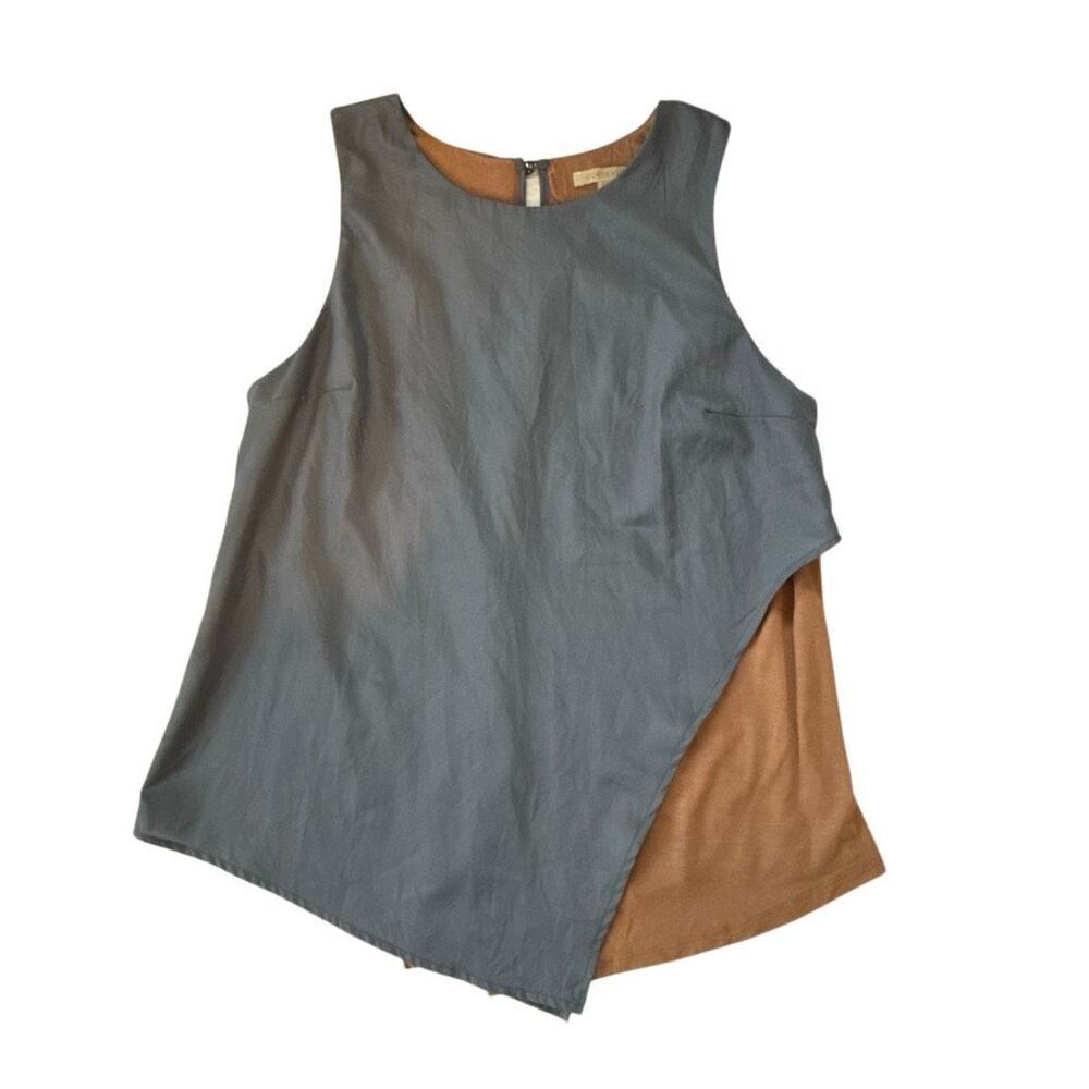 Bordeaux Asymmetrical Colorblock Tank Top – Blue & Camel – Size S